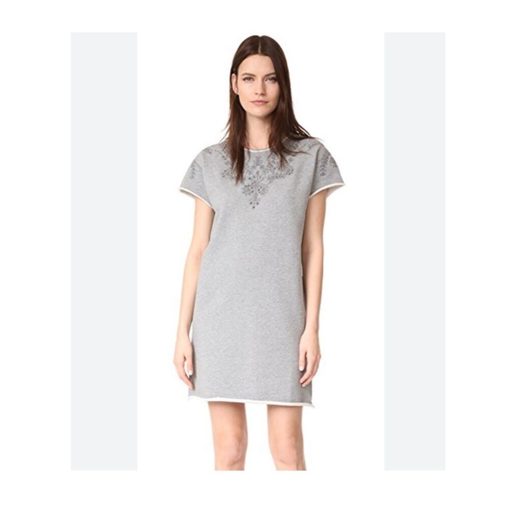 Rag & Bone French Terry Light Gray embroidered Sweatshirt Dress Sz M